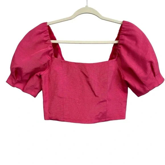 Alice + Olivia Joslyn Puff Sleeve Cropped Top in Wild Pink Size 2 - Picture 3 of 14